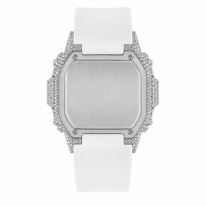 Luxury Women's Square Quartz <b>Watch</b> With Rhinestone Accents Stainless Steel Case White Silicone Band - Product Image 4