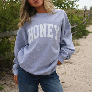 Custom Printed Knitted Fleece Discharge <b>Drop</b> Shoulder Oversize Stand Collar Women's Sweatshirts High Quality Eco-Friendly Autumn - Product Image 6