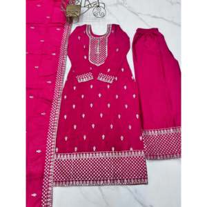 Ensemble haut, pantalon et dupatta pour femmes, vêtements de soirée, avec un travail de dentelle élégant - Product Image 5