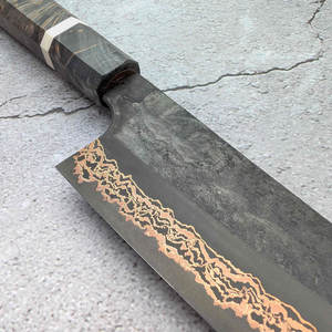 Couteau de chef japonais artisanal en cuivre damas, style Kiritsuke, avec étui en cuir, manche en bois personnalisable, couteau de cuisine - Product Image 3