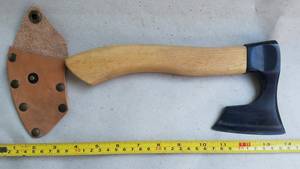 Mini <b>Carving</b> Bearded Pizza Cutter Axe with Sheath Forged Steel Blade <b>Wood</b> Handle - Product Image 6