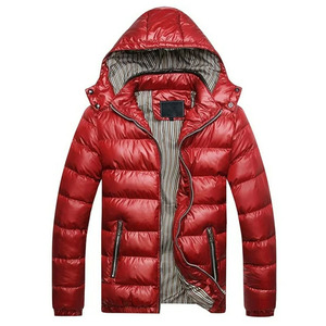 Men's <b>Red</b> Camouflage Long <b>Hooded</b> Puffer <b>Jacket</b> Windproof Thick Winter Coat Zipper Closure Casual Slim Fit Cotton Filling - Product Image 1