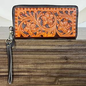 Pochette de soirée et portefeuille quotidien en cuir véritable fait main à motif floral vintage pour femme – Prix usine de gros - Product Image 5