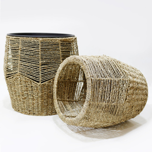 Panier à fleurs en jonc de mer tressé, couvre-plante en corde tressée, décoration d'intérieur - Product Image 1