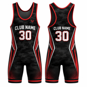 ชุดนักมวยปล้ำแบบชิ้นเดียว พิมพ์ลายแบบ Sublimation ทรงหลวม แห้งเร็ว ระบายอากาศได้ดี สำหรับผู้ใหญ่ ทั้งชายและหญิง สีดำแดง 100% ชุดสำหรับศิลปะการต่อสู้ - Product Image 1