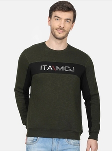 เสื้อสเวตเชิ้ตคอกลมสีเขียวมะกอกสำหรับผู้ชาย ทรงปกติ พิมพ์ลายโลโก้ สวมใส่สบายๆ แบบลำลอง ผ้าถักสำหรับฤดูใบไม้ร่วง ผ้าฝ้าย 100% - Product Image 5