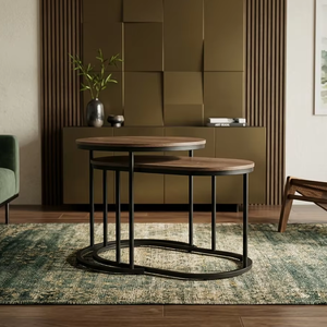 Ensemble de tables basses gigognes pour salon, marque Best Selling Home, 2 pièces, acier noir, plateau en PB, style postmoderne, garantie 3 ans - Product Image 1