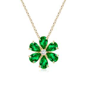 Impresionante Colgante de Flor con Racimo de Esmeraldas Naturales en Oro Sólido de 14K con Diamantes, Joyería Fina de Lujo para Novias, Aniversario - Product Image 1