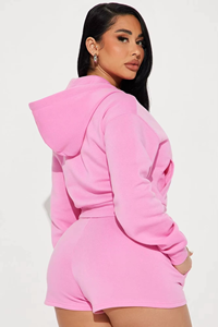 Ensemble décontracté d'hiver de haute qualité pour femmes, avec capuche, tricoté, avec logo sur le devant, fermeture éclair, short et pantalon de jogging - Product Image 4