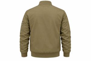 <b>Mens</b> <b>Khaki</b> Spring Casual Solid Windproof Bomber Jacket Lightweight Zipper Closure with Stand Collar Utility Sleeve Pocket - Product Image 2