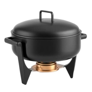 Réchaud contemporain en métal noir poignées intégrées et garniture en cuivre - Product Image 2