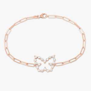 Diamond Butterfly Paperclip Chain <b>Bracelet</b> 7in Length 14K <b>Solid</b> Gold Pave Set Minimalist Stacking Wrist Everyday Wear Wholesale - Product Image 5