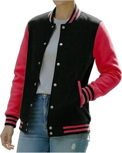 Blouson universitaire unisexe de haute qualité, coupe-vent, avec manches en peau de mouton, en tissu uni teint, techniques d'impression, pour hommes et femmes - Product Image 3