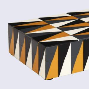 AL MALIK CRAFT AMC Caja de Almacenamiento Rectangular de Madera, Organizador de Joyas con Patrón Geométrico Negro, Blanco y Naranja, 0-1L - Product Image 2