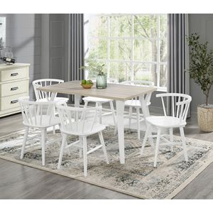 Set da Pranzo Alwynn 7 Pezzi Bianco e Legno Naturale, Eleganti Sedie Windsor con Tavolo da Pranzo per 6 Persone per la Sala da Pranzo - Product Image 1