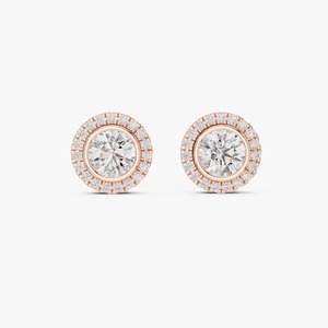 1.19CTW Round Cut Bezel <b>Halo</b> Lab Grown Diamond Stud <b>Earrings</b> 9K Yellow Gold Wholesale OEM Fine Jewelry - Product Image 3