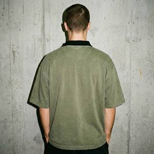 Vente en gros de chemises pour hommes sur mesure, coupe ample, effet délavé vintage, vert olive, streetwear, tricoté lourd, 100% coton, coupe ample - Product Image 2