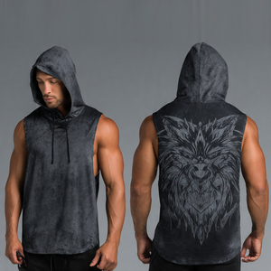 Débardeurs à capuche sans manches personnalisables par sublimation pour hommes, pour la gym et le fitness - Product Image 1