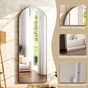 Miroir sur pied arqué pleine longueur 64"x21" avec cadre en bois argenté - Product Image 3