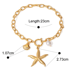 Bracciale con ciondolo marino placcato oro 18K, collezione di gioielli costieri in acciaio inossidabile, bracciali a catena e a maglie alla moda - Product Image 6