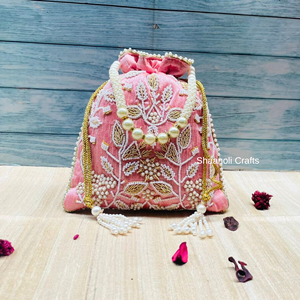Beautiful Designer Heavy Embroidered Pearl <b>Potli</b> Bags for Women Wedding Favor Evening Clutches Wrist Bags for Return Gifts - Product Image 5