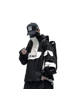 Beste Hoge Kwaliteit Hiphop Stijl Street Spring Man Half Zip Anorak Wear Color Block Pullover Windjack Mannen Jas