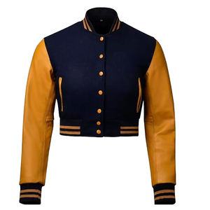 Meilleures vestes universitaires courtes personnalisées pour femmes 2026 avec corps en laine et manches en cuir – Vestes universitaires courtes - Product Image 4