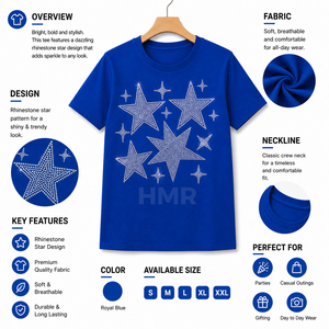 HMR Brotherhood Men's Designer Blue Rhinestone <b>Star</b> Graphic T <b>Shirt</b> Premium Streetwear Short Sleeve Tee - Product Image 6