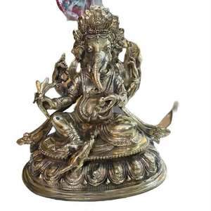 Figurine de Ganesha en laiton, artisanale, décoration religieuse pour la maison, artisanat métallique, plaqué or, gravure en relief - Product Image 6