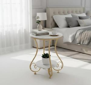 Modern Round <b>Marble</b> <b>Top</b> Console <b>Table</b> with Metal Pedestal Base for Bedroom Furniture - Product Image 1