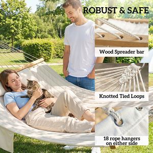Cream White 2-Person Outdoor <b>Hammock</b> with Pillow and Pad Durable and Comfortable 440 Lbs Capacity - Product Image 6