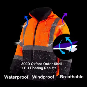 2026 Cheap Price High Visibility Safety <b>Jacket</b> Class 2 Waterproof Orange Reflective Work Bomber Coat with Fur Collar - Product Image 4