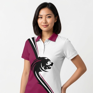<b>Men's</b> Short Sleeve Polo Shirt With Panther Print Maroon White Color Block Regular Fit Casual Knitted Polyester - Product Image 2