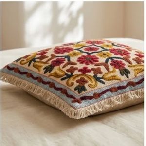Best Price Bohemian Embroidered Floral <b>Throw</b> Pillow Square Textile Decorative Cushion Washable Design <b>Red</b> Yellow Brown Pattern - Product Image 6
