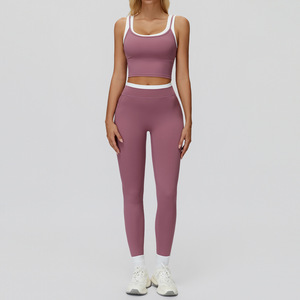 Conjunto de Yoga de Cintura Alta para Mujer, 2 Piezas, Top Corto y Leggings, Conjunto Deportivo para Gimnasio, Yoga, Ejercicio y Entrenamiento - Product Image 3