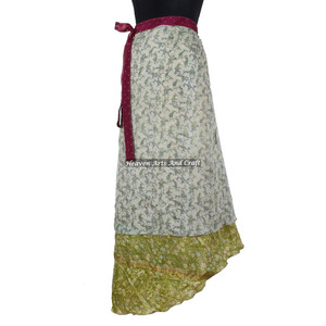 Jupe longue indienne réversible en soie, jupe enveloppante magique, grande taille, 38 pouces, style sari, pour la plage, pour femme - Product Image 2