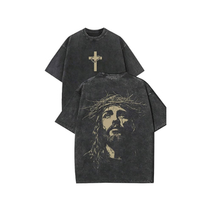 เสื้อยืดผ้าฝ้ายซักสำหรับผู้ชาย สไตล์วินเทจลายคำศัพท์ทางศาสนาคริสต์ เสื้อโอเวอร์ไซส์ลายกราฟิกข้อพระคัมภีร์แบบเรโทร ผ้าหนา - Product Image 1