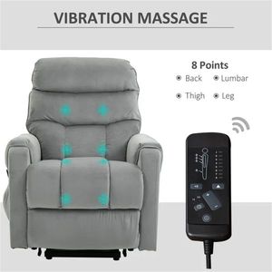 Grey Velvet Power Lift Recliner Chair with Vibration Massage & Remote Control Padded Comfort Recliners - Product Image 5
