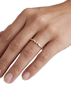 Fine Ring 10K Solid Gold Baguette & Round Lab Grown Diamond Ring Minimalist Stackable Engagement Band Delicate Beaded Gold Ring - Product Image 5