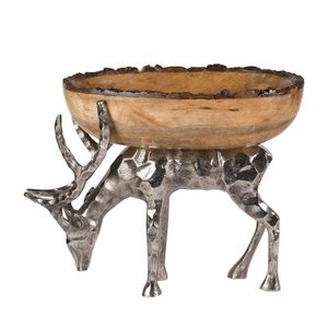 Cuenco de Madera de Lujo con Base de Metal con Forma de Ciervo, Cuenco Decorativo para Frutas, Cuenco Rústico Hecho a Mano para Servir, Centro de Mesa para Decoración del Hogar, Uso en Diversos Tipos de Eventos - Product Image 1
