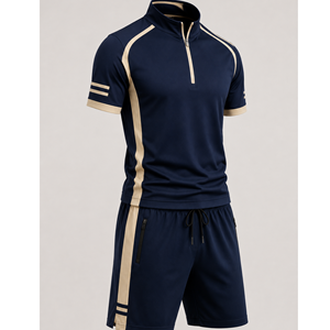 Men's Sporty Hooded Short Sleeve <b>Top</b> Shorts Set Solid Pattern Quick Dry Knitted Polyester Streetwear Winter 300g - Product Image 1