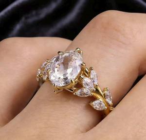 Bague florale en moissanite taille ovale, plaquée or, motif feuille, pour femme, en argent 925 original, pour un charme unique, cadeau idéal pour les mariées - Product Image 4