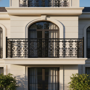 Modern Heavy Duty Cast Iron Balcony Stair Railing <b>Frameless</b> Rust Resistant 5 Year Warranty Highly Polished Grey Balustrade - Product Image 1