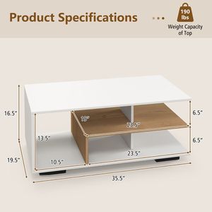 Tavolino da Caffè Rettangolare con Ripiano Centrale a L, Piano in Marmo Resistente, Tavolino Laterale - Product Image 5