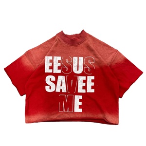 Custom OEM 100% Polyester Twill Stand Collar Digital Printing Acid Washed Cropped Oversized T-Shirt <b>for</b> Men - Product Image 1