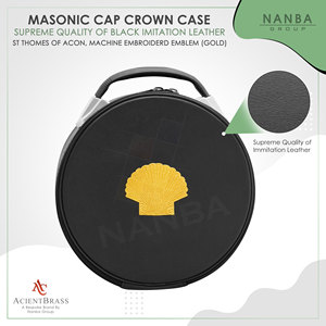 Masonic Crown Cap Case ST Thomas Of Acon Black Leather, Embroidered Emblem (Gold) – Freemason <b>Hat</b> Carrying Storage <b>Box</b> - Product Image 5