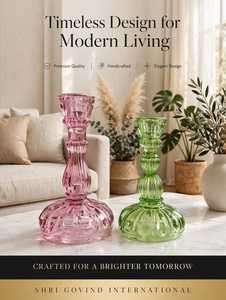 Handmade <b>Glass</b> Candle Holder Ribbed Round <b>Candlestick</b> Stand Heat Resistant Reusable Valentine's Day Home Decor - Product Image 4