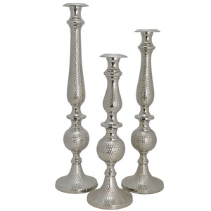 Modern <b>Silver</b> Spindle Candle Holder Set Elegant Ribbed Aluminum <b>Candlestick</b> for Wedding Decor & Luxury Table Centerpieces - Product Image 4