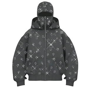 HighQuality 300gsm Cotton Fleece Rhinestone Hoodie Custom Luxury Brand Bling Stones Pullover Unisex Streetwear Hip Hop Loose Fit - Product Image 2
