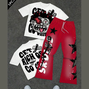 Conjunto de Camisetas y Pantalones Deportivos de Lujo para Hombre, Estilo Hip Hop, Estampado Urbano, 100% Algodón Ecológico, Corte Recortado - Product Image 4